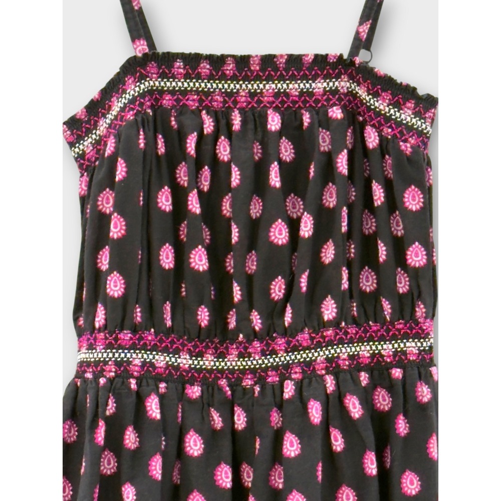 World Market Boho Maxi Dress Black Pink Paisley Border Print Cotton S/M Smocked - Picture 3 of 14